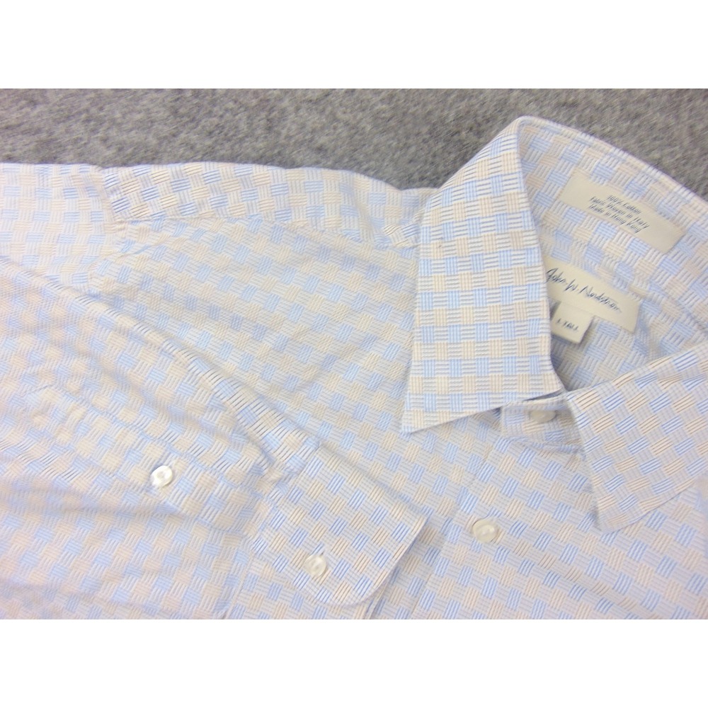 Nordstrom Dress Shirt Mens Large Tall Blue White Check Italian Fabric